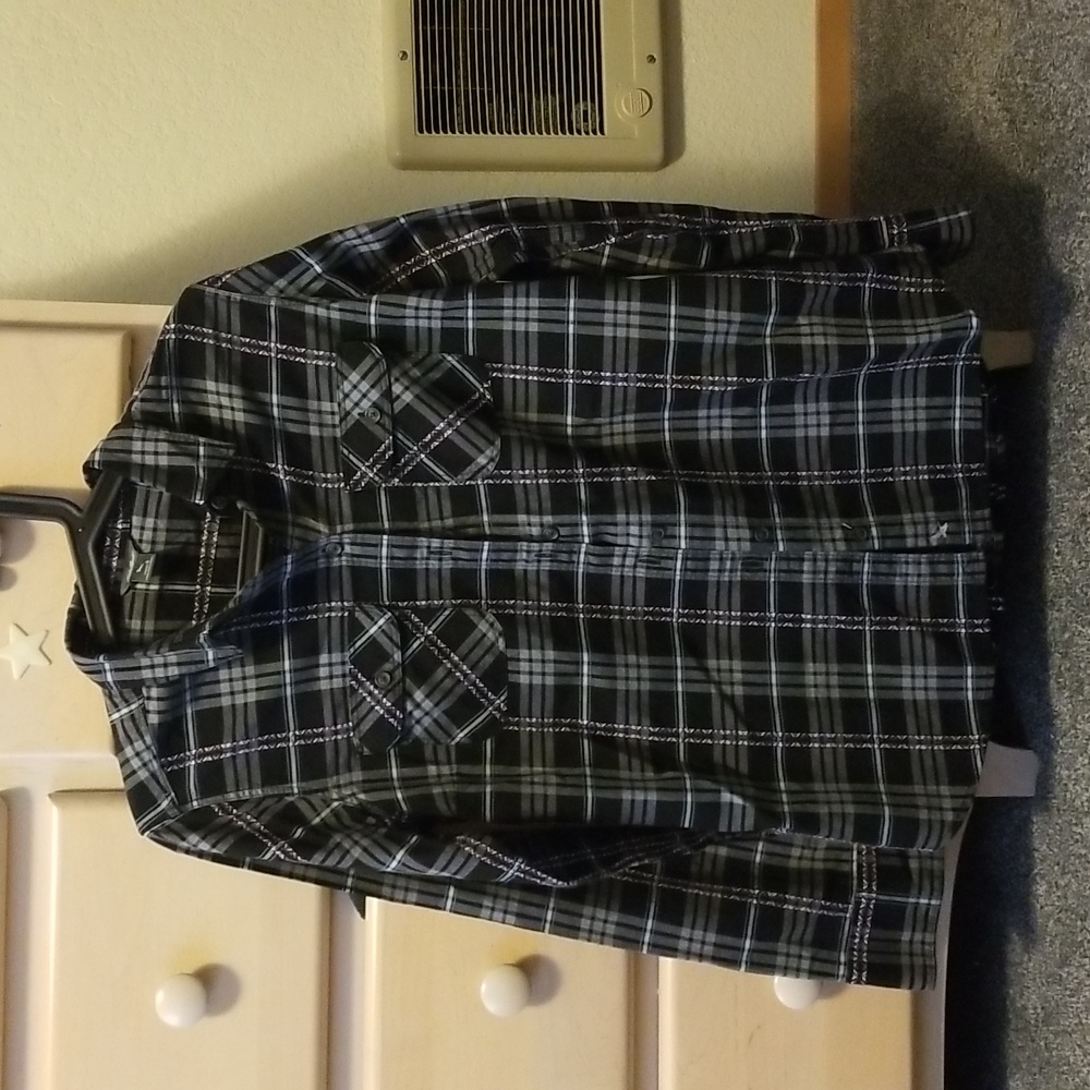 Eddie Bauer Black and Grey Plaid Button-Up
